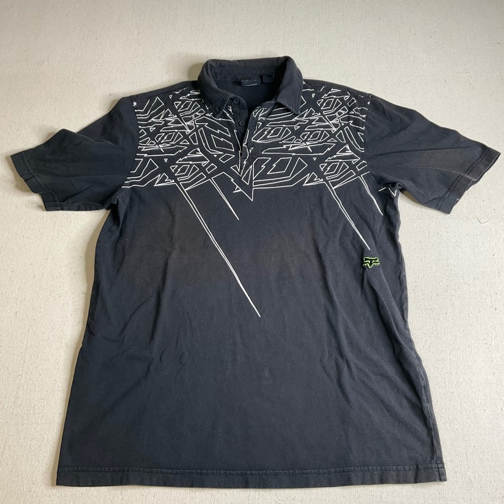 Fox Racing Polo Shirt Geometric White Graphic Size Large